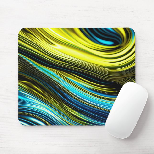 Mousepad Rolos de seda e cetim abstratos azuis e dourados (Com mouse)