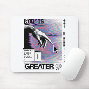 Mousepad Romanos 8:31 Mão de Deus Cyberpunk Glitch Art