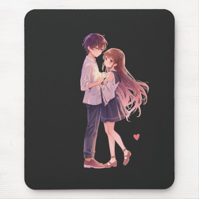 Mousepad Romantic Anime Couple - Cute Aesthetic Lovers Art  (Frente)