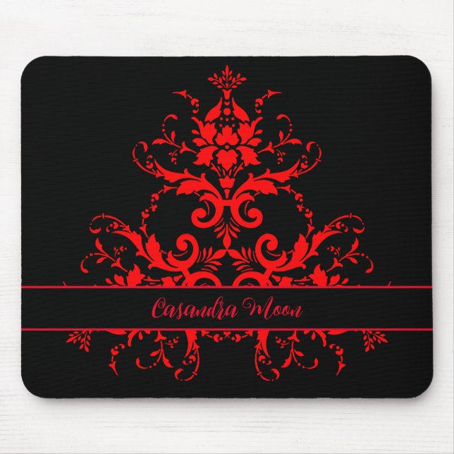 Mousepad Romântica, Elegante Vintage Red Damask (Frente)