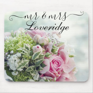 Mousepad Romântico Sr. Casamento Floral da Sra. Pink Rose