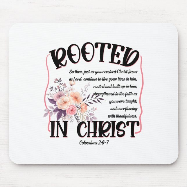 Mousepad Rooted In Christ Preppy Floral Jesus Christian Fai (Frente)