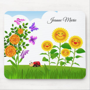 Mousepad Rosa Amarelo Girassol Vermelho Ladybug Borboleta R