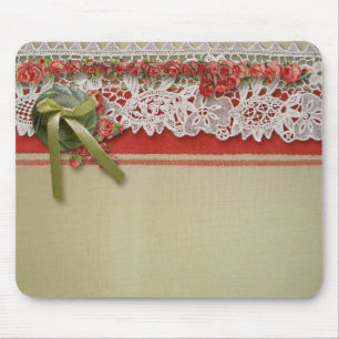 Mousepad Rosa Antiga em Renda Rustic Red Vitoriana em Lona