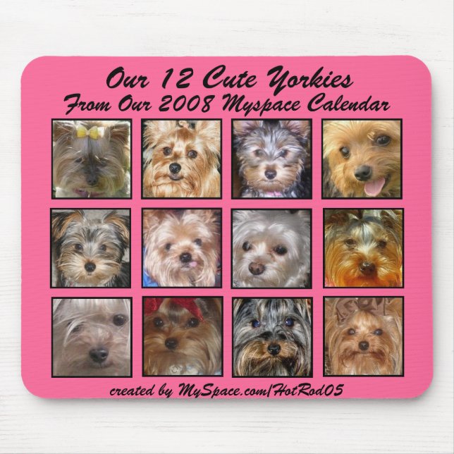 Mousepad ROSA BONITO do CALENDÁRIO de YORKIES 2008 (em um (Frente)