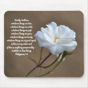 Mousepad Rosa Branca Pura Fé Filipenses 4:8 Versículo Bíbli