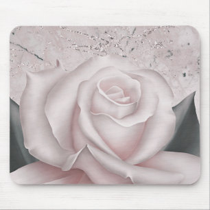 Mousepad Rosa Branca Rosada Glam Moderno Mármore Shabby Chi