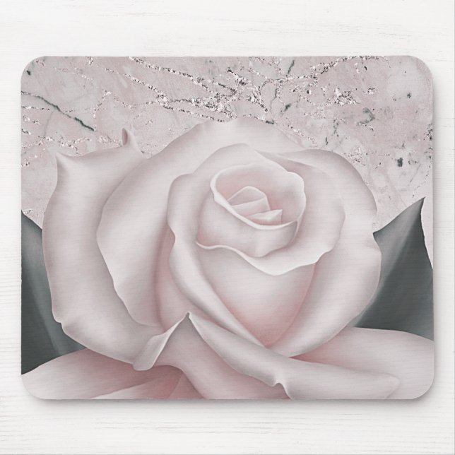 Mousepad Rosa Branco Bege Glam Moderno Mármore Shabby Chic (Frente)