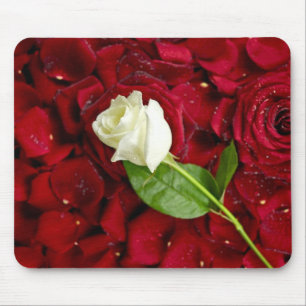 Mousepad Rosa branco nas pétalas vermelhas