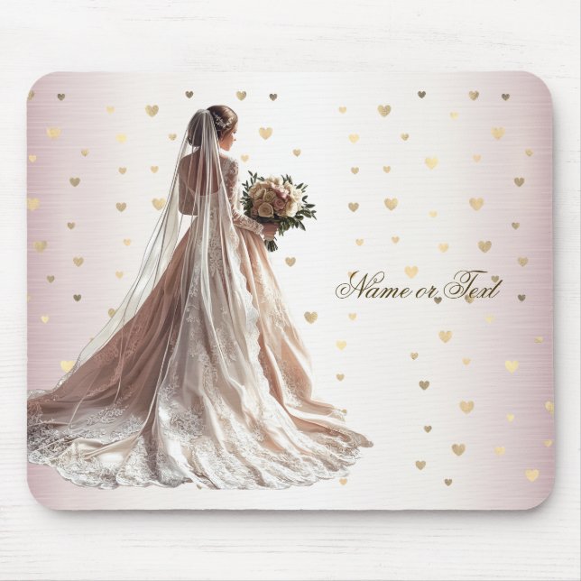 Mousepad Rosa Casamento no inverno Noiva Ouro Shiny Heart P (Frente)