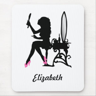Mousepad Rosa chique e mulher negra da silhueta da forma