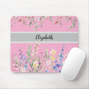 Mousepad Rosa claro de Script do Monograma Floral Garden