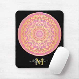 Mousepad Rosa Claro, Rosa e Dourado Boho Mandala