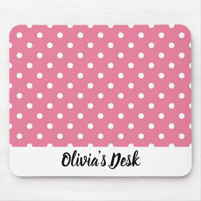 Mousepad Rosa com Bolinhas brancas (Frente)