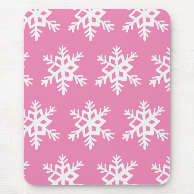 Mousepad Rosa com Flocos de Neve (Frente)