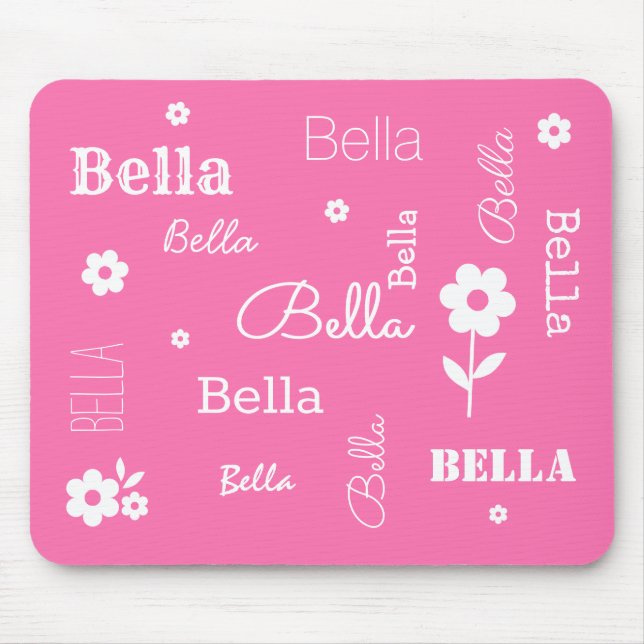 Mousepad Rosa com flores brancas, proteção personalizada do (Frente)