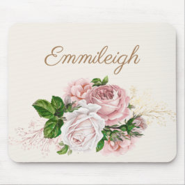 Mousepad Rosa Corado Aquarela Floral Creme Caligrafia