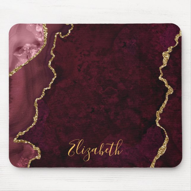 Mousepad Rosa de Aquarela Dourada de Marble Agate Geode (Frente)