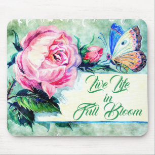 Mousepad Rosa de Aquarela e Cotação Inspirativa de Borbol