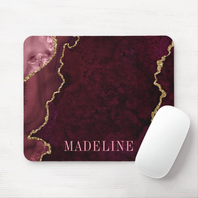 Mousepad Rosa de Aquarela Moda-Água Dourada Geode Marble (Com mouse)