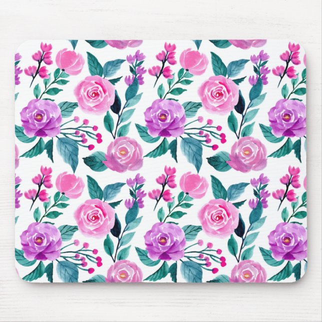 Mousepad Rosa de aquarela rosa e púrpura (Frente)
