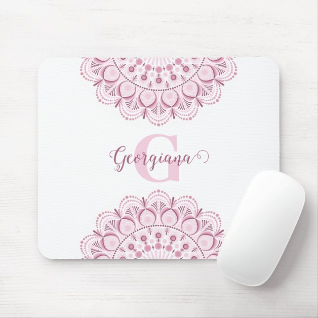 Mousepad Rosa de Confetti Personalizado Dot de Lace Mandala (Com mouse)