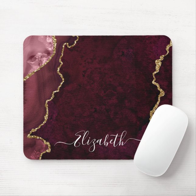 Mousepad Rosa de Geodo Marble de Cor de Água Elegante Moder (Com mouse)