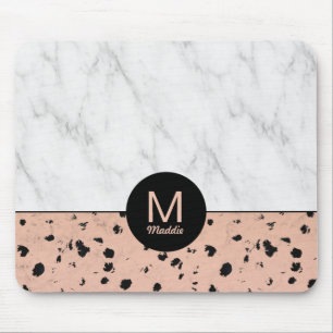 Mousepad Rosa de na moda Dourado e Padrão Marble com Monogr