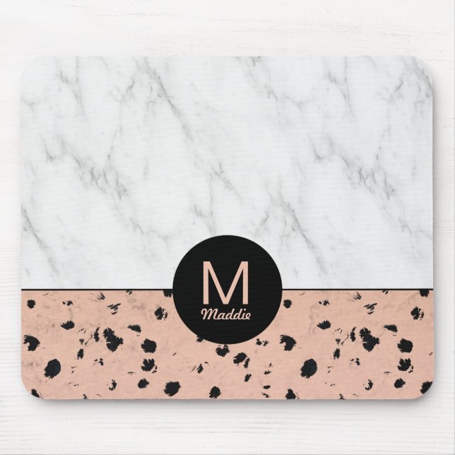 Mousepad Rosa de na moda Dourado e Padrão Marble com Monogr (Frente)