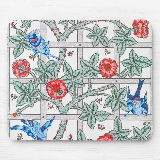 Mousepad Rosa de subida e pássaro pequeno, William Morris (Frente)