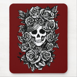 Mousepad Rosa Do Crânio Feminino Da Arte Morta