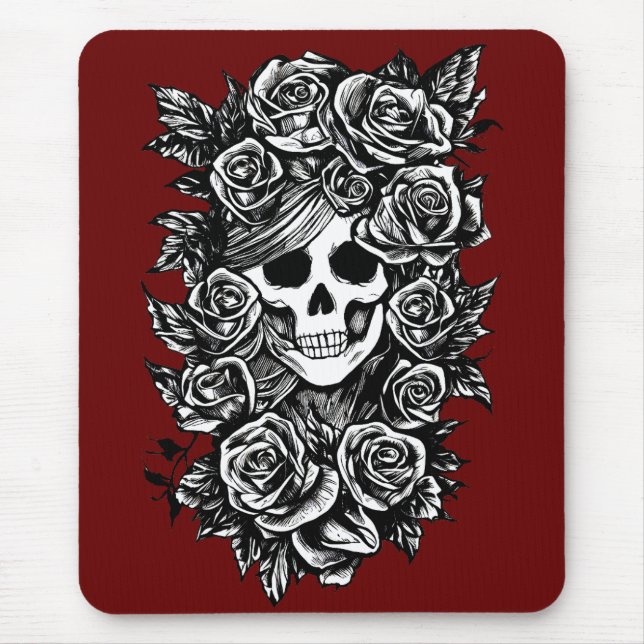 Mousepad Rosa Do Crânio Feminino Da Arte Morta (Frente)