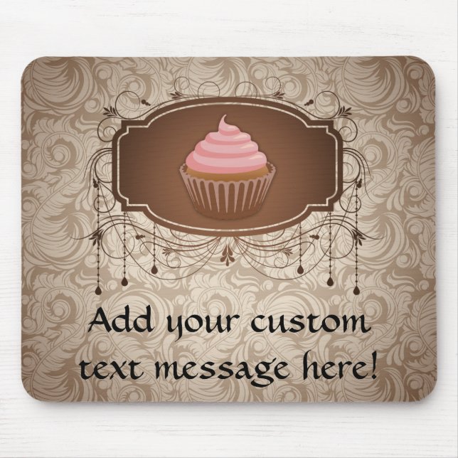 Mousepad Rosa do cupcake do quadro do candelabro e damasco (Frente)