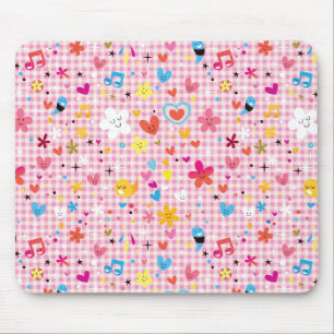 Mousepad rosa do teste padrão dos desenhos animados do