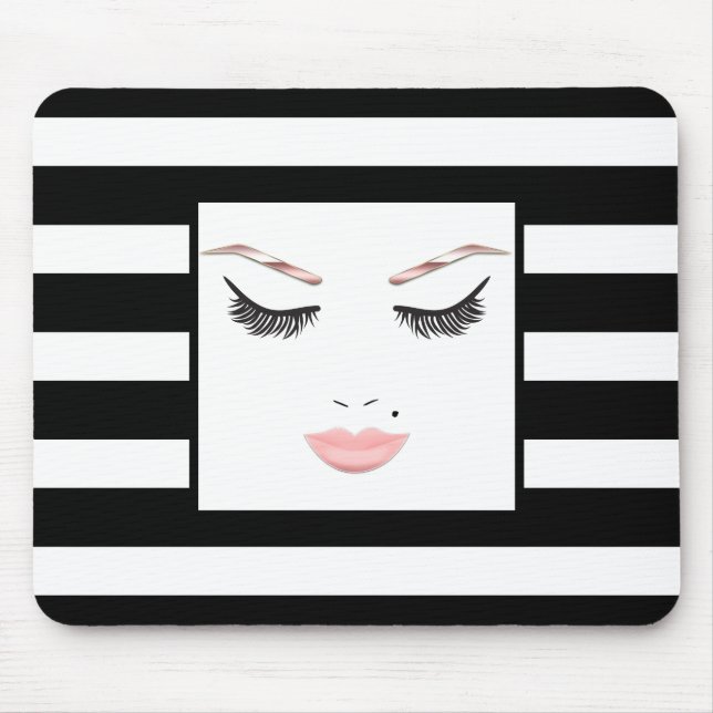 Mousepad Rosa Dourada Makeup Face sobrancelhas Lábios Glam  (Frente)