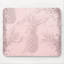 Mousepad Rosa Dourado Brilho Ananás Tropical Chic