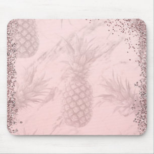 Mousepad Rosa Dourado Brilho Ananás Tropical Chic