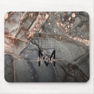 Mousepad Rosa Dourado Cinza Mármore Monograma