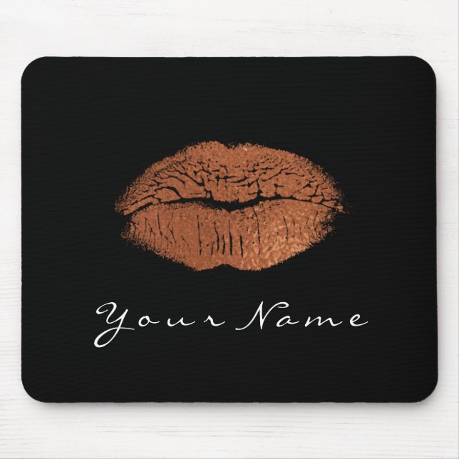 Mousepad Rosa Dourado Copper Black White Name Beijo Lábios  (Frente)
