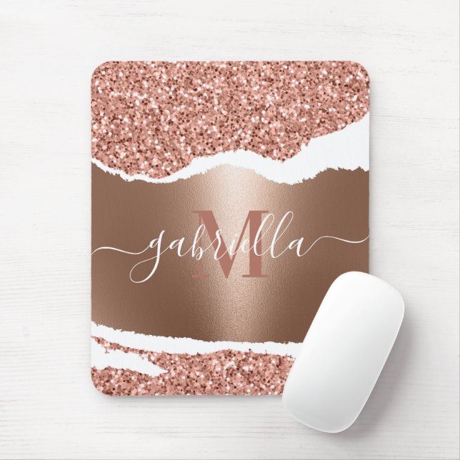 Mousepad Rosa Dourado Faux e Glitter (Com mouse)