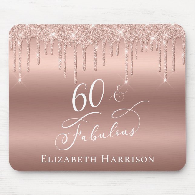 Mousepad Rosa Dourado Glitter 60º Aniversário (Frente)