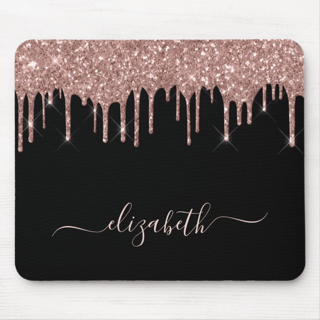 Mousepad Rosa Dourado Glitter Drives Personalizados Pretos (Frente)
