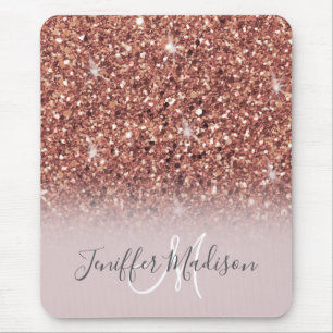 Mousepad Rosa dourado glitter Nome Personalizado