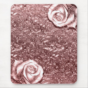 Mousepad Rosa Dourado Líquido Cromo Metálico Glamour Floral