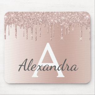 Mousepad Rosa Dourado - Nome do Monograma da Glitter Minúsc