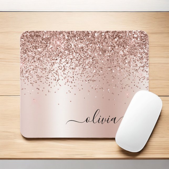 Mousepad Rosa Dourado - Nome do Monograma do Metal com Lant (Criador carregado)