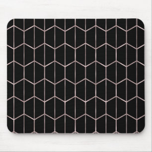 Mousepad Rosa Dourado & Preto Hexágono Geométrico Glamour