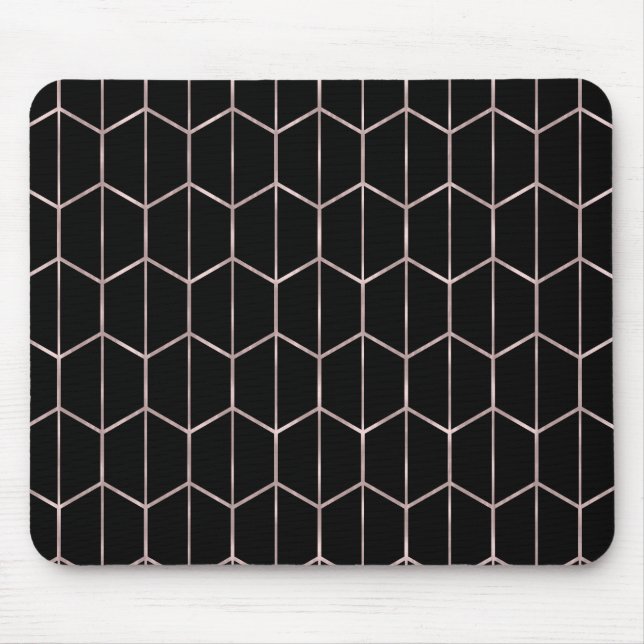 Mousepad Rosa Dourado & Preto Hexágono Geométrico Glamour (Frente)