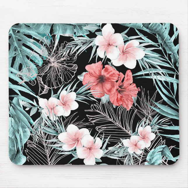 Mousepad Rosa Dourado Tropical Botânico Paraíso Chic (Frente)
