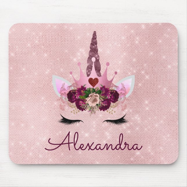 Mousepad Rosa Dourado Unicorn Sparkle Princess Monograma Na (Frente)